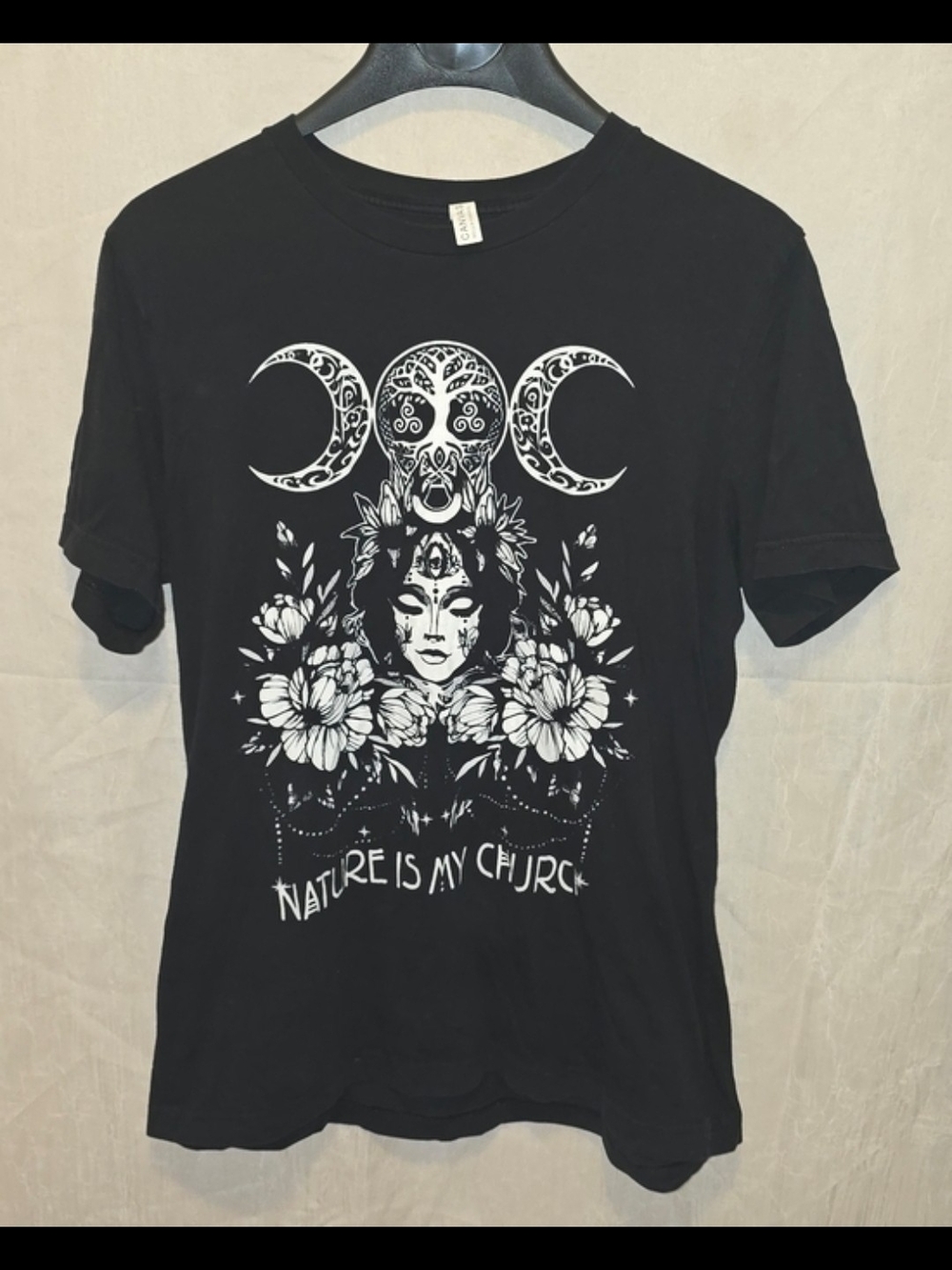 (2 For $30) Bella Canvas Black Graphic Tee with White Mystic Floral Moon Design